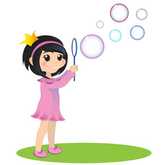 Girl with soap bubbles. EPS 10 illustration