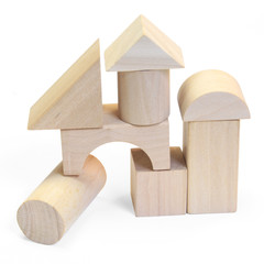 wooden building blocks on a white background