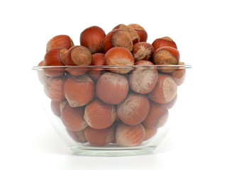 glass bowl with hazelnuts