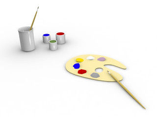 Art tools: paint, palette, tassels