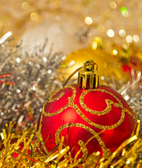 red Xmas ball with other decorations