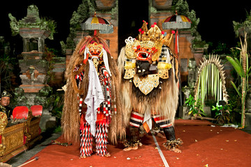 Beasts in Barong and Keris dance performed in Bali, Indonesia.