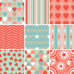 Vector set of 9 Valentine's Day heart patterns.