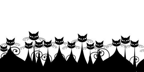Crowd of black cats, seamless pattern for your design