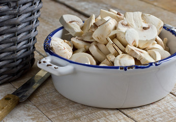 Fresh mushrooms on wooden table