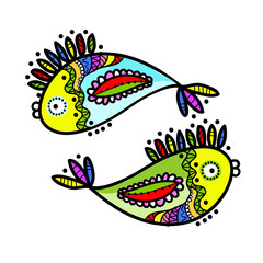 Fototapeta na wymiar Sketch of funny fishes for your design