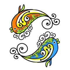 Sketch of funny fishes for your design