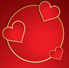 Red heart with golden border. Vector.