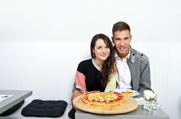 Couple on date in restaurant man and woman