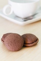 Chocolate marron cookies with black chocolate cream