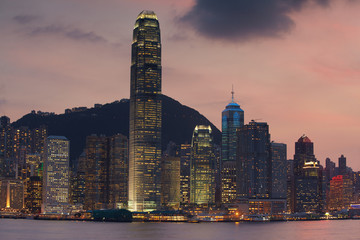 Buldings against evening sky