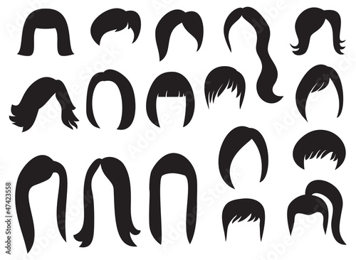 "big set of black hair styling for woman" Stock image and royalty-free