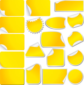 Yellow Blank Sticky Curled Paper Set on White.