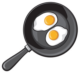 Fried eggs on frying pan