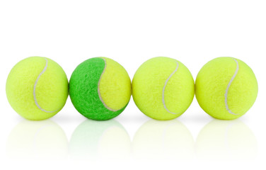 Four tennis balls lined up