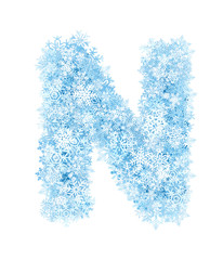 Letter N, frosty snowflakes