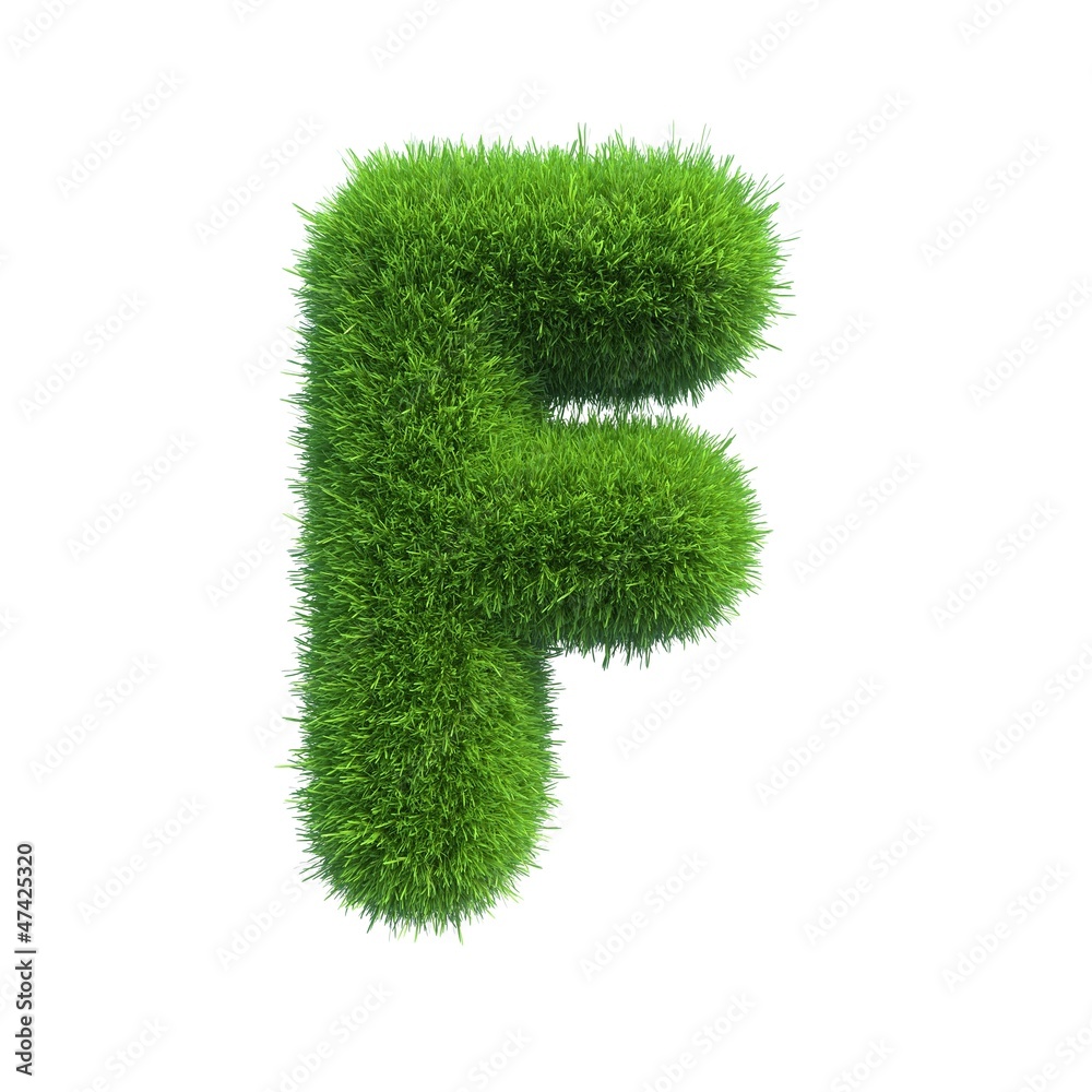 Wall mural grass letter F isolated on white background