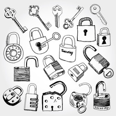 Doodled set of Different Locks and Keys - 47425505