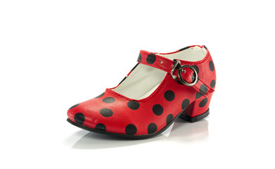 red shoe with black dots