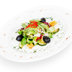 salad with shrimp and mussels. isolated on white background