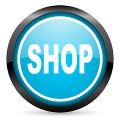 shop blue glossy circle icon on white background