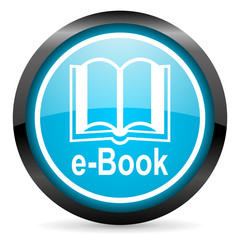 e-book blue glossy circle icon on white background