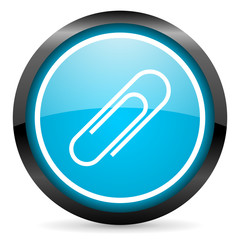 paper clip blue glossy circle icon on white background