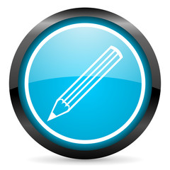 pencil blue glossy circle icon on white background