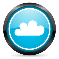 cloud blue glossy circle icon on white background