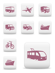 Transportation icons. Vector set of white square buttons