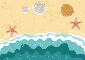 Fototapeta na wymiar Sea Beach with Shells and Waves