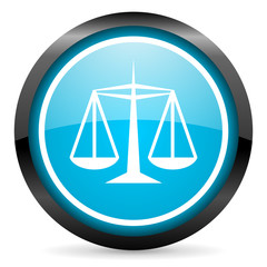 justice blue glossy circle icon on white background