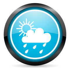 sun and rain blue glossy circle icon on white background