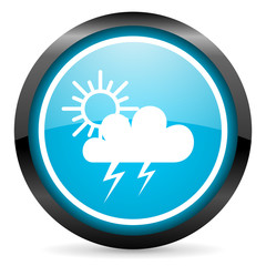 sun and storm blue glossy circle icon on white background