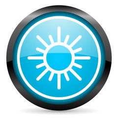 sun blue glossy circle icon on white background
