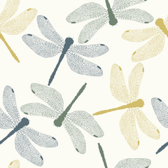 Vector Seamless Pattern with Colored Dragonflies