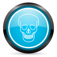 skull blue glossy circle icon on white background