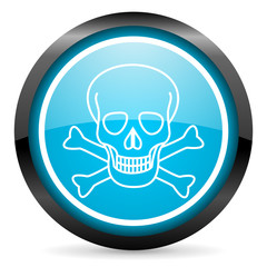 skull blue glossy circle icon on white background