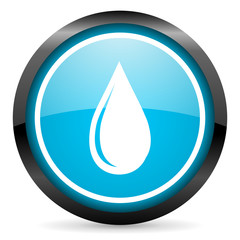 water drop blue glossy circle icon on white background