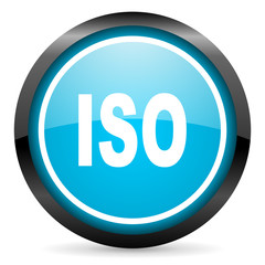 iso blue glossy circle icon on white background