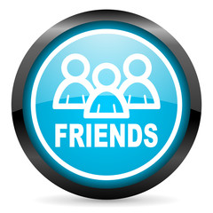 friends blue glossy circle icon on white background
