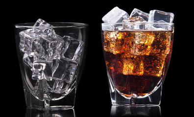 set of Fresh cola drink with ice