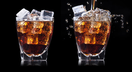 set of Fresh cola drink with ice