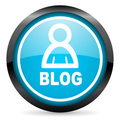 blog blue glossy circle icon on white background