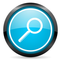search blue glossy circle icon on white background