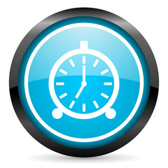 alarm clock blue glossy circle icon on white background