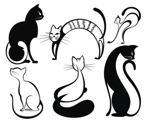 Black cat.Set of cats silhouettes in different poses