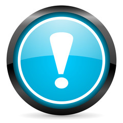exclamation sign blue glossy circle icon on white background