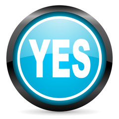 yes blue glossy circle icon on white background