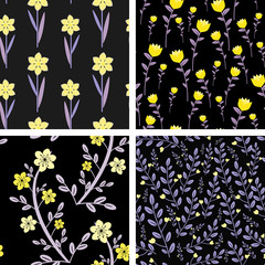 Seamless floral pattern collection in light violet and yellow